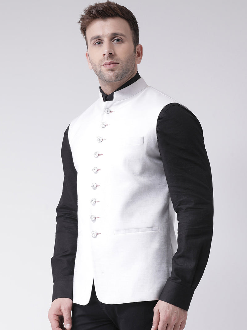 Hangup Men Standard Solid Men's Indian Wear-N12_9BtnWhiteNehru