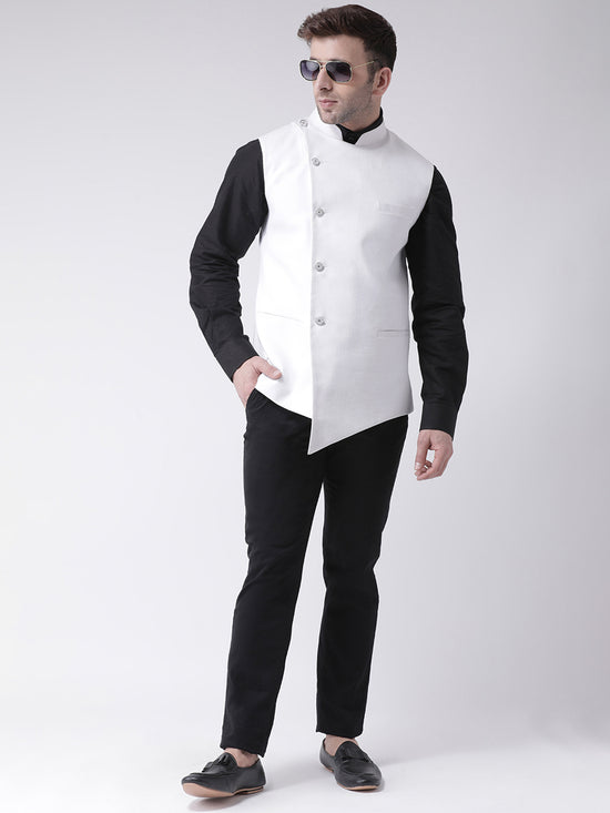 Hangup Men Standard Solid Men's Indian Wear-N1WhiteNehru