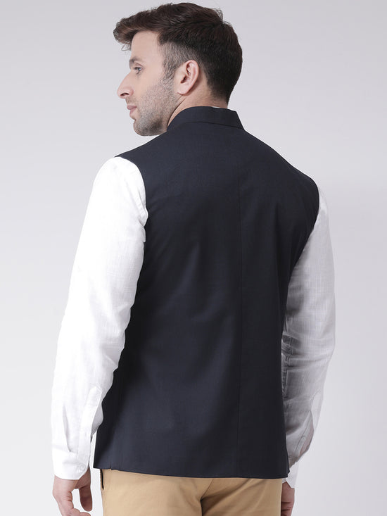 Hangup Men Standard Solid Men's Indian Wear-N3_9BtnNavyNehru