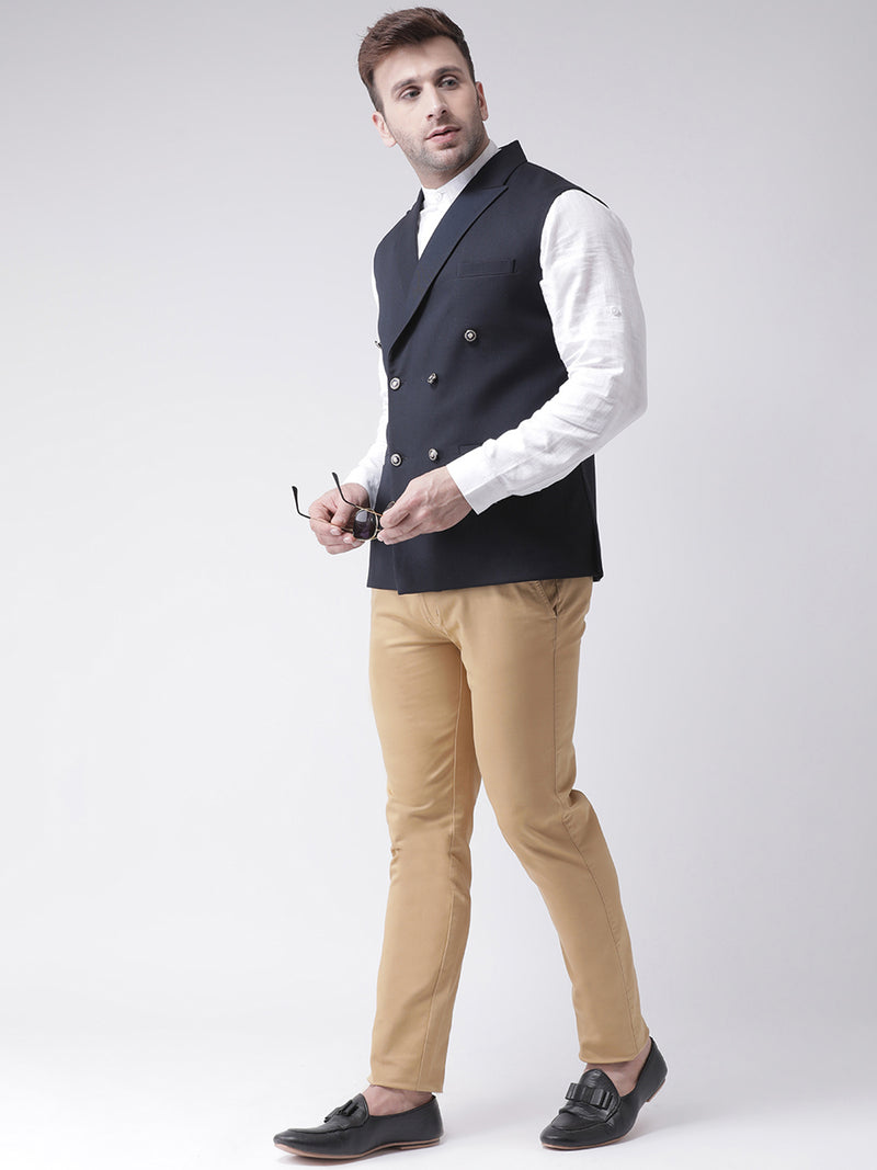 Hangup Men Standard Solid Men's Indian Wear-N5_6BtnNavyNehru