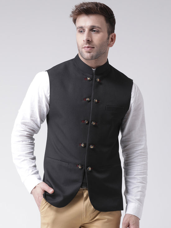 Hangup Men Standard Solid Men's Indian Wear-N6_10BtnBlackNehru