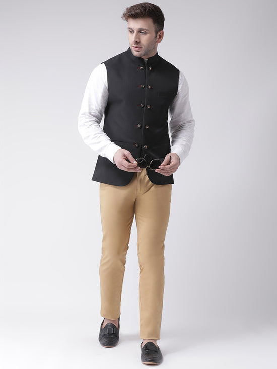 Hangup Men Standard Solid Men's Indian Wear-N6_10BtnBlackNehru