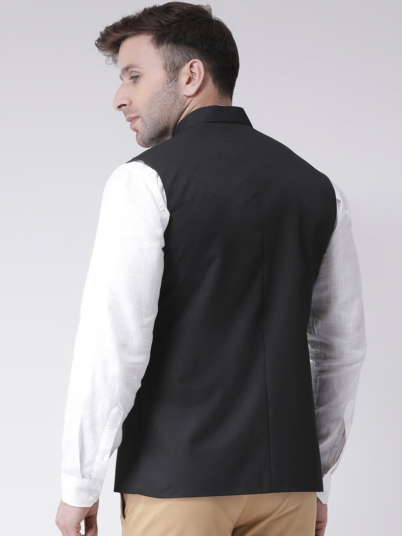 Hangup Men Standard Solid Men's Indian Wear-N6_10BtnBlackNehru