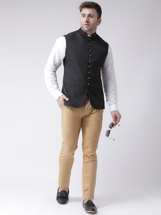 Hangup Men Standard Solid Men's Indian Wear-N7_9BtnBlackNehru