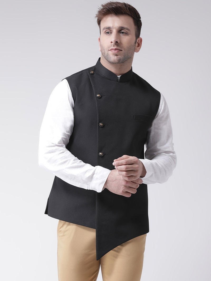 Hangup Men Standard Solid Men's Indian Wear-N8_5BtnBlackNehru