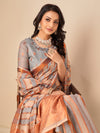 Saree Mall Women's Cotton Blend Grey Woven Design Designer Saree With Blouse Piece-NAMYA78304