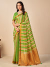 Saree Mall Women's Cotton Blend Green Woven Design Designer Saree With Blouse Piece-NAMYA78305