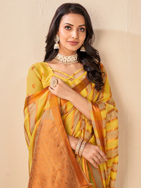 Saree Mall Women's Cotton Blend Yellow Woven Design Designer Saree With Blouse Piece-NAMYA78306