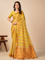 Saree Mall Women's Cotton Blend Yellow Woven Design Designer Saree With Blouse Piece-NAMYA78306