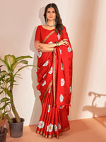 Saree Mall Women's Cotton Slub Red Printed Designer Saree With Blouse Piece-NAVYA111