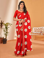 Saree Mall Women's Cotton Slub Red Printed Designer Saree With Blouse Piece-NAVYA111