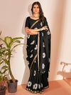 Saree Mall Women's Cotton Slub Black Printed Designer Saree With Blouse Piece-NAVYA115