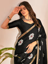 Saree Mall Women's Cotton Slub Black Printed Designer Saree With Blouse Piece-NAVYA115