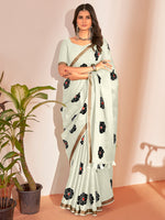 Saree Mall Women's Cotton Slub Off White Printed Designer Saree With Blouse Piece-NAVYA116