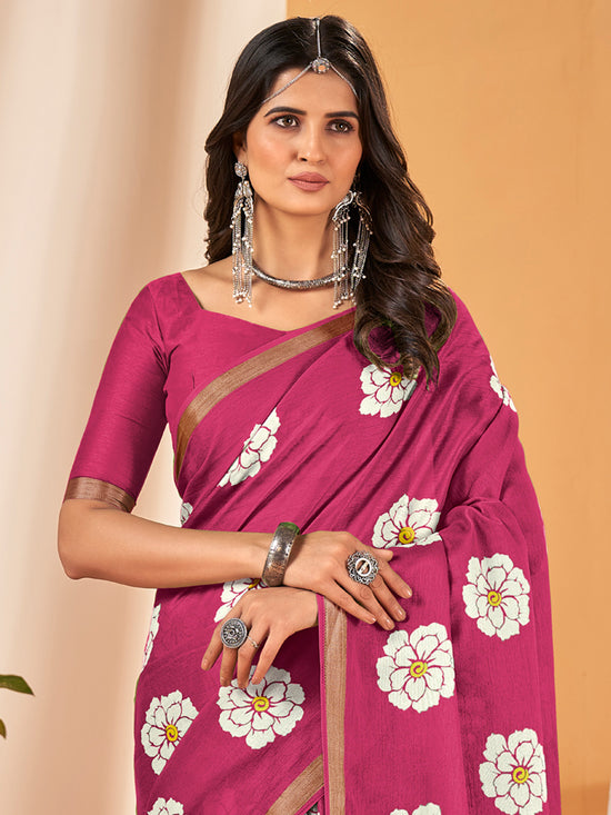 Saree Mall Women's Cotton Slub Pink Printed Designer Saree With Blouse Piece-NAVYA118