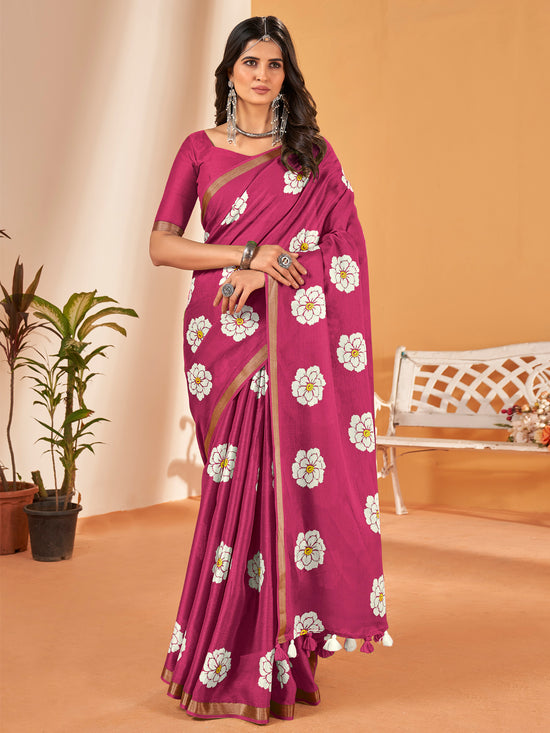 Saree Mall Women's Cotton Slub Pink Printed Designer Saree With Blouse Piece-NAVYA118