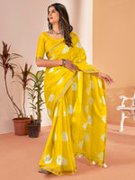 Saree Mall Women's Cotton Slub Yellow Printed Designer Saree With Blouse Piece-NAVYA122