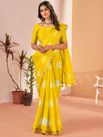 Saree Mall Women's Cotton Slub Yellow Printed Designer Saree With Blouse Piece-NAVYA122