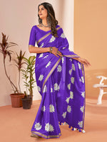 Saree Mall Women's Cotton Slub Purple Printed Designer Saree With Blouse Piece-NAVYA123