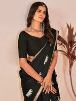 Saree Mall Women's Cotton Slub Black Printed Designer Saree With Blouse Piece-NAVYA125