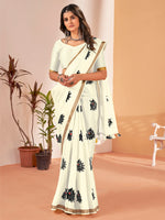 Saree Mall Women's Cotton Slub Off White Printed Designer Saree With Blouse Piece-NAVYA126