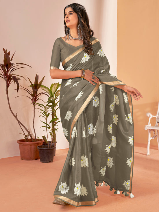 Saree Mall Women's Cotton Slub Sea Green Printed Designer Saree With Blouse Piece-NAVYA127