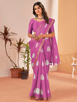 Saree Mall Women's Cotton Slub Pink Printed Designer Saree With Blouse Piece-NAVYA130