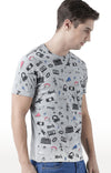 Huetrap Grey Mens Short Sleeve Graphic Printed Tshirt-HT17MKGRAGML00648