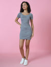 Women Boat Neck Solid Bodycon Grey Dress-NG-11205-Grey