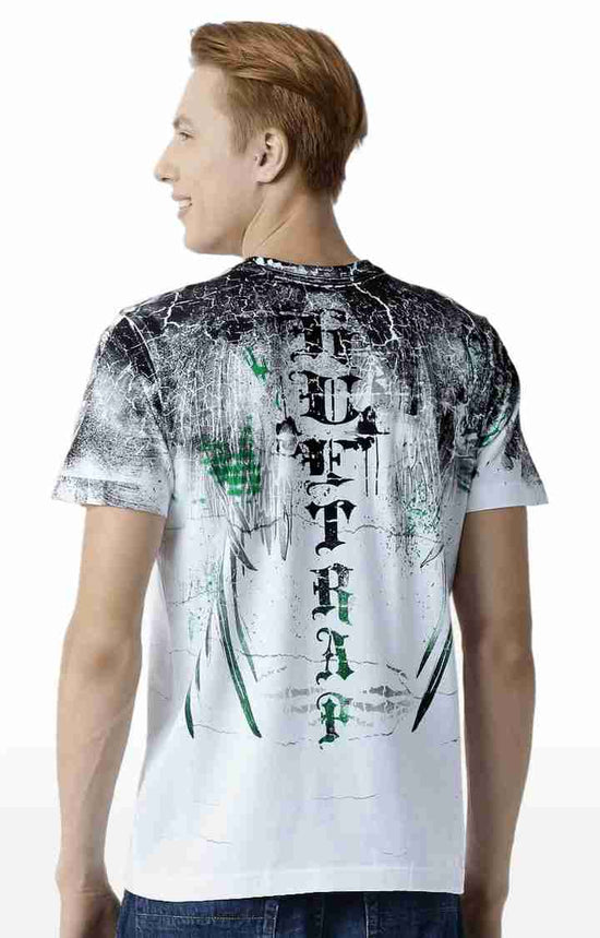 Huetrap White Mens Short Sleeve Graphic Printed Tshirt-HT15MKGRAWHT00054