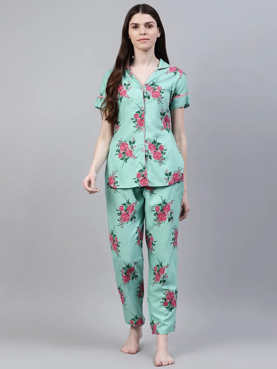 Women's Floral Print Rayon Night Suit Set