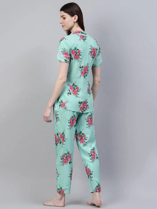 Women's Floral Print Rayon Night Suit Set