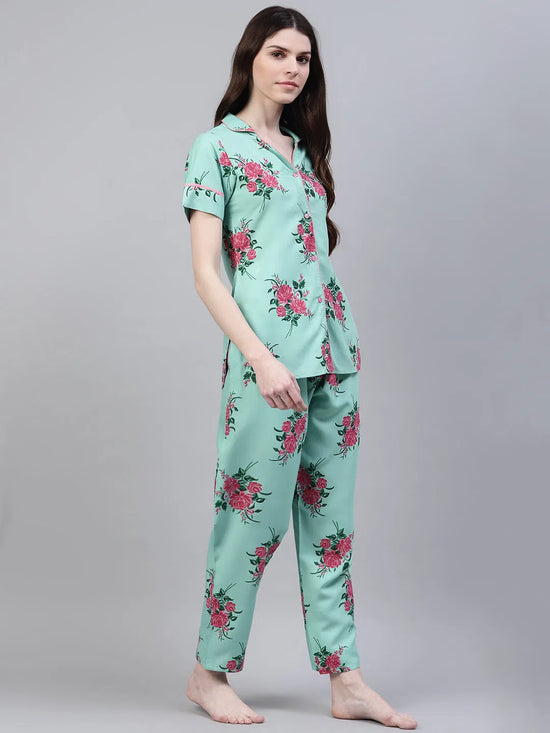 Women's Floral Print Rayon Night Suit Set