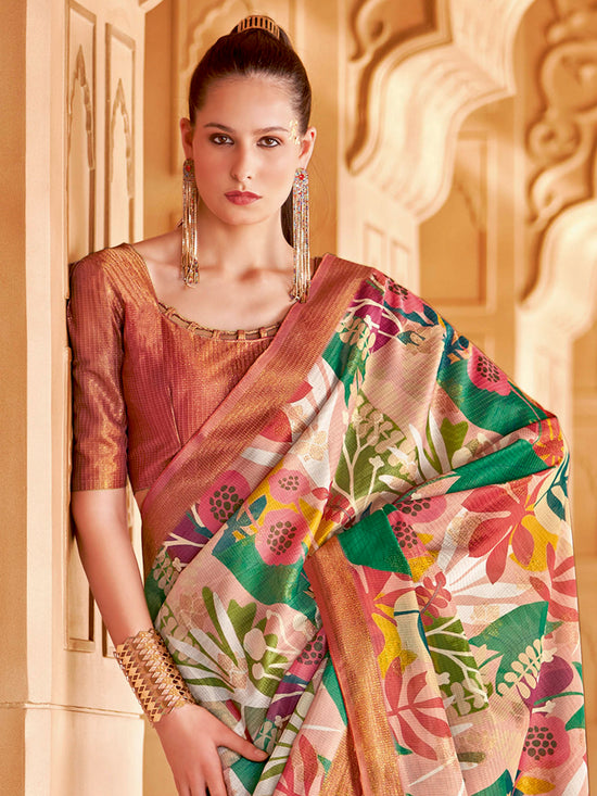 Saree Mall Women's Cotton Blend Multicolored Printed Designer Saree With Blouse Piece-NITRA203