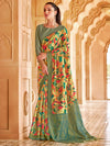 Saree Mall Women's Cotton Blend Light Green Printed Designer Saree With Blouse Piece-NITRA204