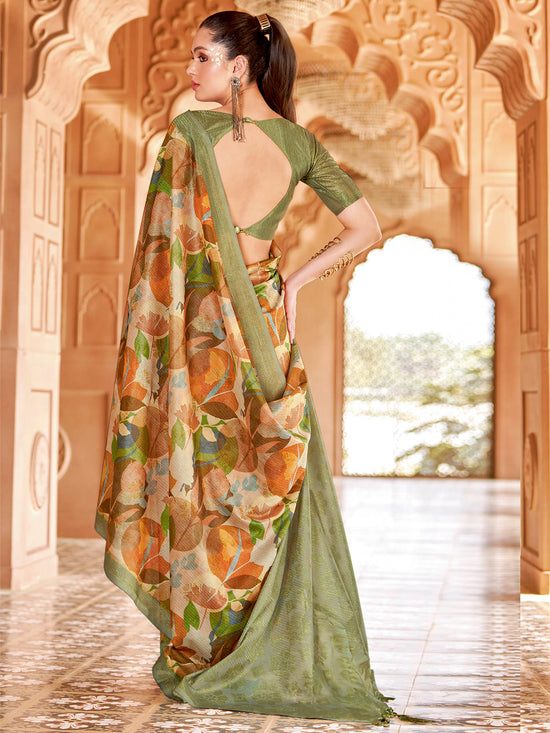 Saree Mall Women's Cotton Blend Beige Printed Designer Saree With Blouse Piece-NITRA206