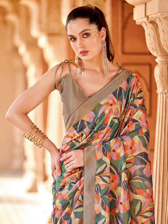 Saree Mall Women's Cotton Blend Multicolored Printed Designer Saree With Blouse Piece-NITRA208