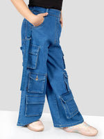 Girls Blue Comfort Fit 10-Pocket Cargo Pant