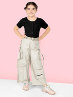 Girls Beige Cotton Comfort Fit Cargo Pants