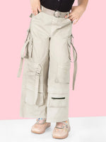 Girls Beige Cotton Comfort Fit Cargo Pants