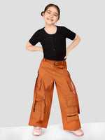 Girls Burnt Orange Cotton Comfort Fit Cargo Pants