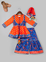 Girls Floral Printed Gotta Patti Kurta & Sharara with Dupatta Set