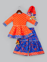 Girls Floral Printed Gotta Patti Kurta & Sharara with Dupatta Set