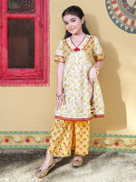 Girls Floral Printed A-Line Kurta with Pyjamas Set