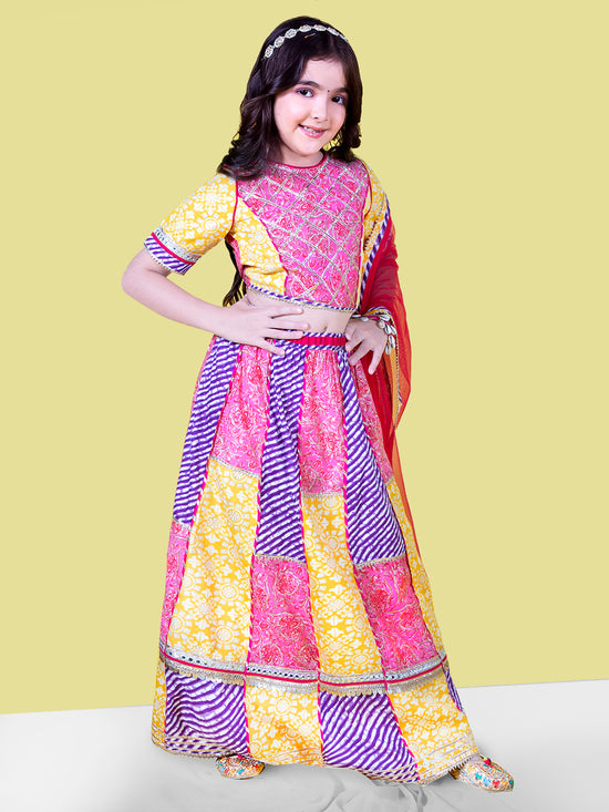 Girls Embellished Patchwork Ready to Wear Lehenga & Choli with Dupatta Set