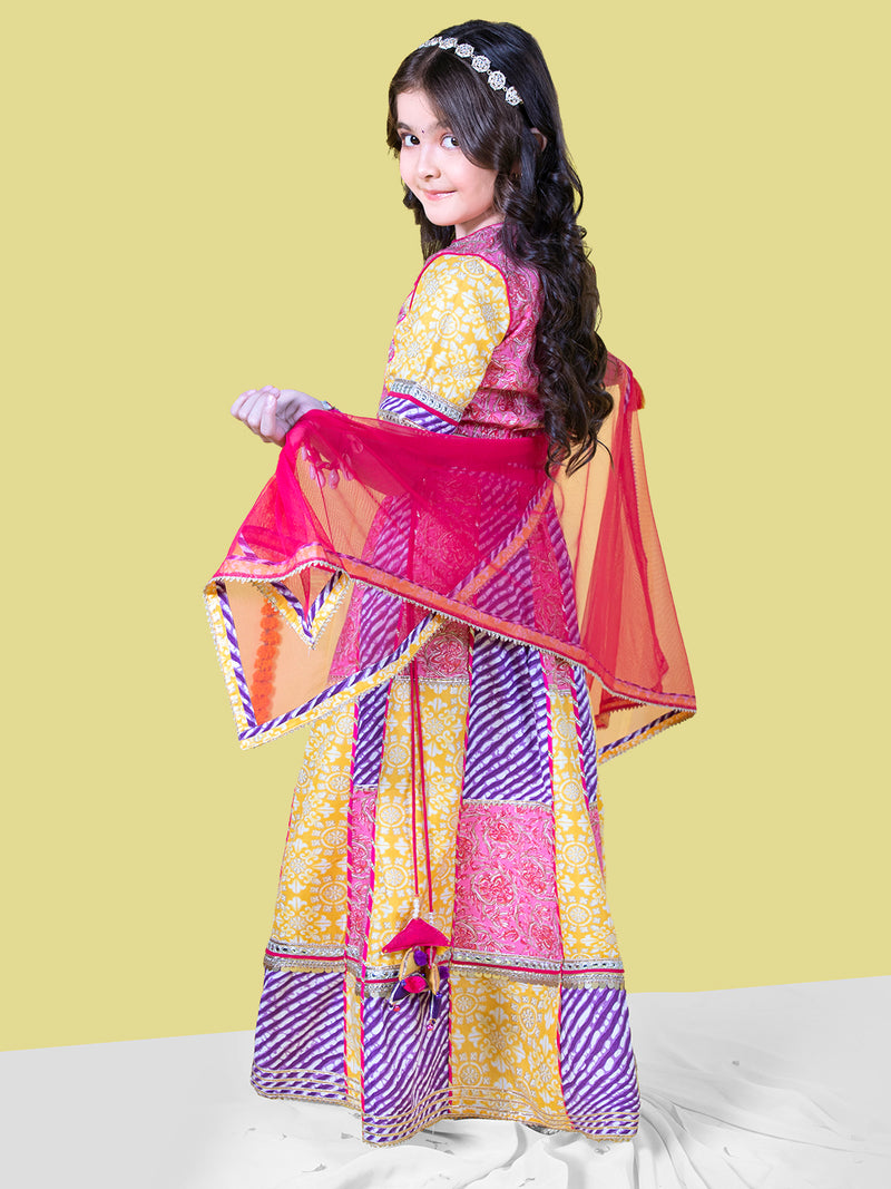 Girls Embellished Patchwork Ready to Wear Lehenga & Choli with Dupatta Set