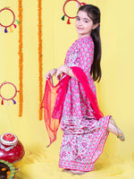 Girls Ethnic Motifs Printed Gotta Patti Kurta & Sharara with Dupatta Set