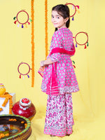 Girls Ethnic Motifs Printed Gotta Patti Kurta & Sharara with Dupatta Set