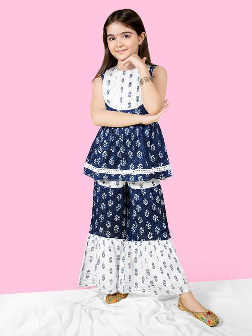 Girls Ethnic Motifs Printed Empire Kurta with Sharara Set