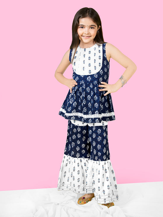 Girls Ethnic Motifs Printed Empire Kurta with Sharara Set